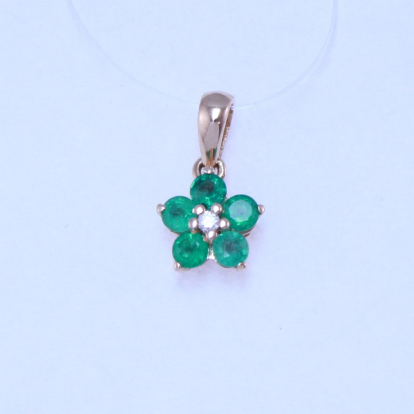 Подвеска из красного золота с изумрудами и бриллиантом